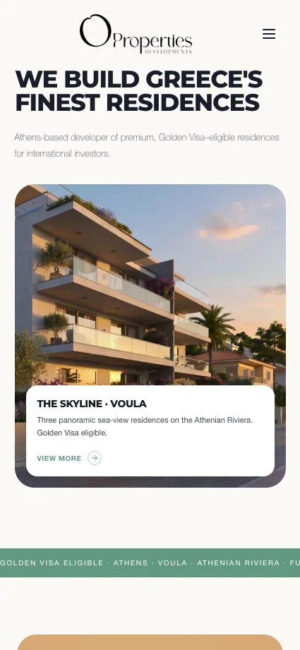 O Properties on a phone: Mobile, first screen