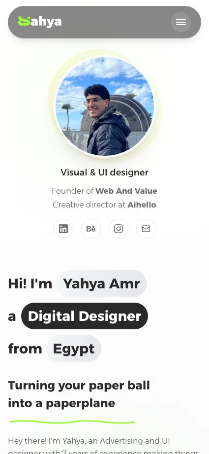 Yahya Amr on a phone: Mobile, first screen