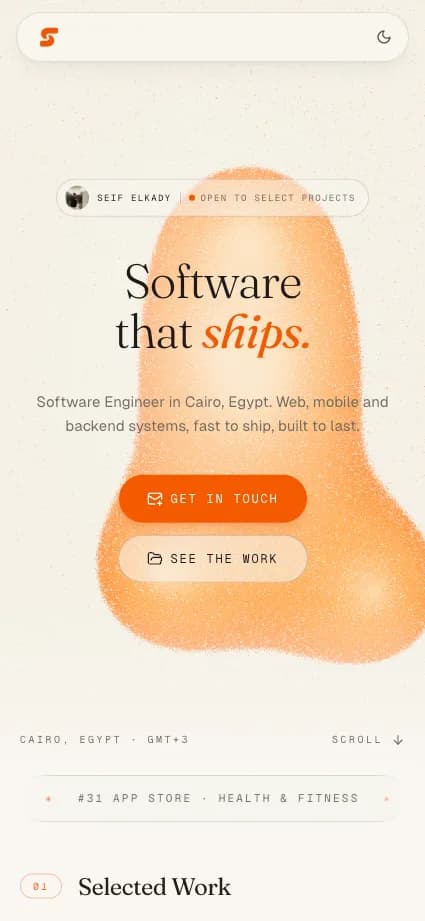 Seif Elkady on a phone: Mobile, first screen