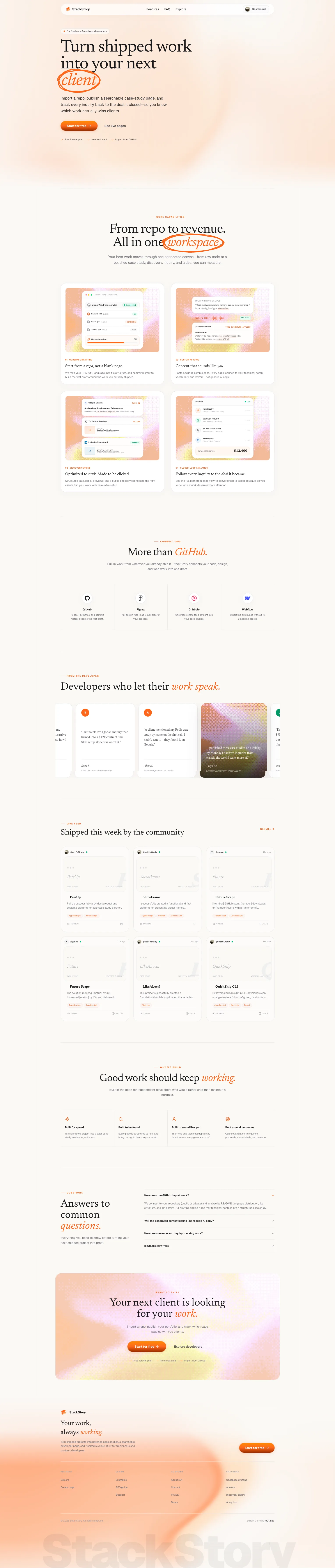 StackStory: the full homepage, top to bottom
